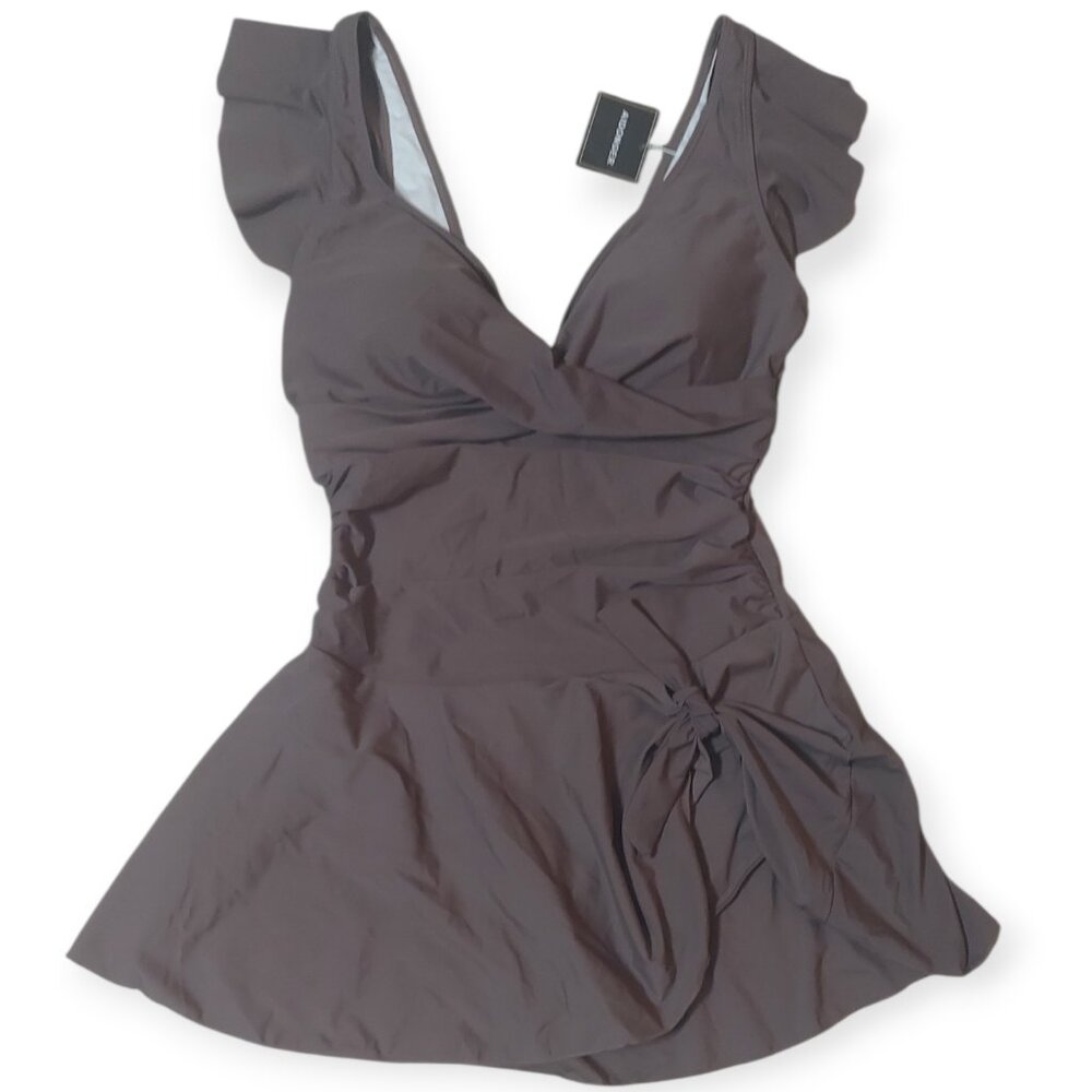 Aidonger One-Piece Swimdress Tummy Control V-Neck Tie Knot Swimsuit Size L NWT - Picture 3 of 8